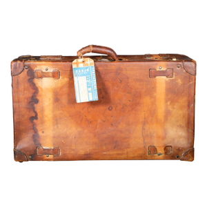Antique Leather Luggage With Original Italian Travel Tag c.1920