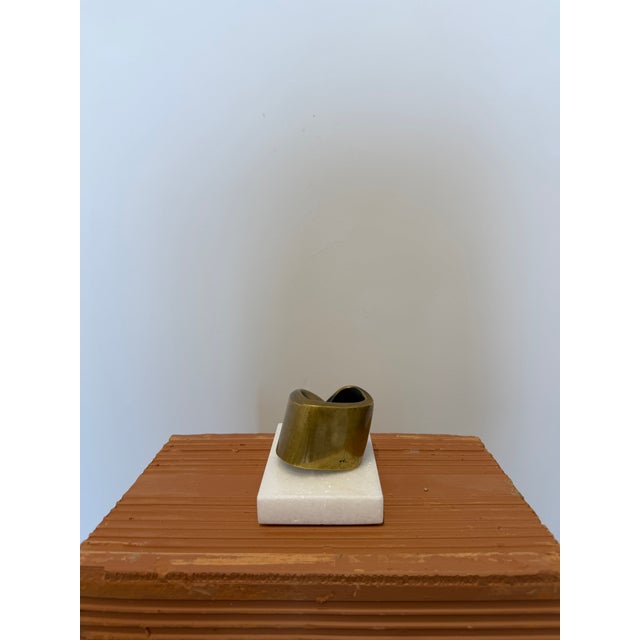 Stone Brazilian Mid-Century Modern Abstract Bronze Sculpture on White Stone Base, 1990s For Sale - Image 7 of 11