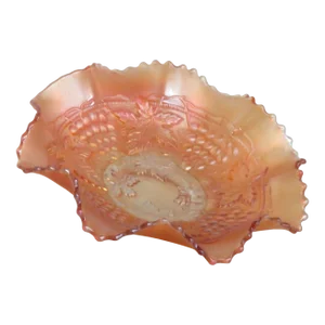 Northwood Grape and Cable Marigold Carnival Glass Ruffled Candy Dish Bowl