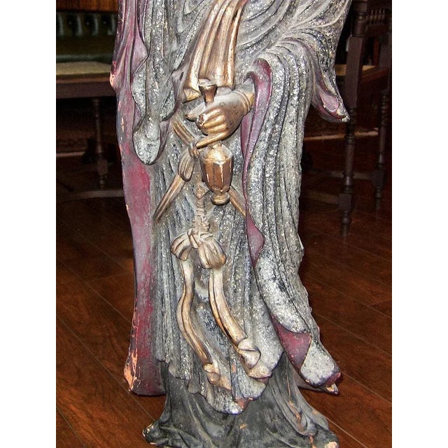 19c Asian Wooden Carved, Painted & Gilded Guanyin Statue For Sale - Image 11 of 12