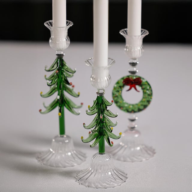 2020s Clear & Green Holiday Tree Taper Candle Holders, Set of 4, 8.25", For Sale - Image 5 of 6