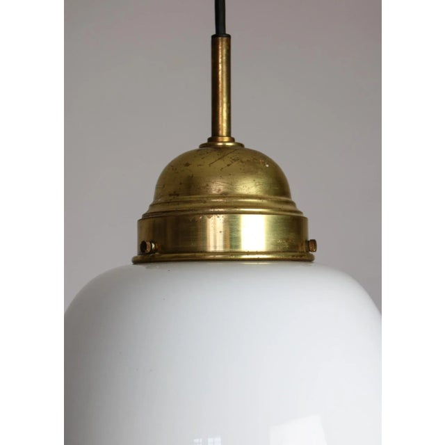 Mid-Century Opaline Glass & Brass Pendant Lamp For Sale - Image 6 of 11