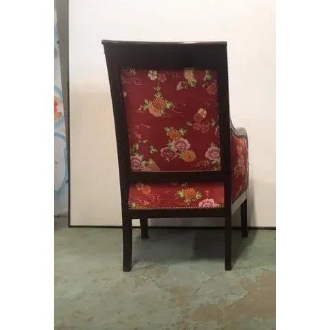Bergère Chair in Red Upholstery & Walnut For Sale - Image 4 of 5