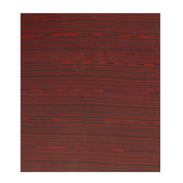 Vintage Authentic Traditional Tribal Stripe Hand-Woven Turkish Kilim Wool Rug For Sale - Image 4 of 4