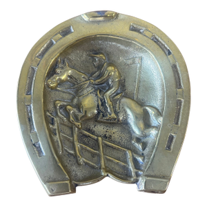 Vintage English Brass Horse and Rider Steeplechase Catchall or Ashtray
