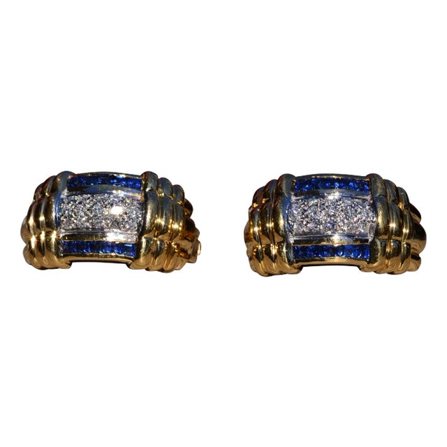 The Glen Canyon: Yellow Gold Sapphire and Diamond Ear Clips, 2 Pieces For Sale