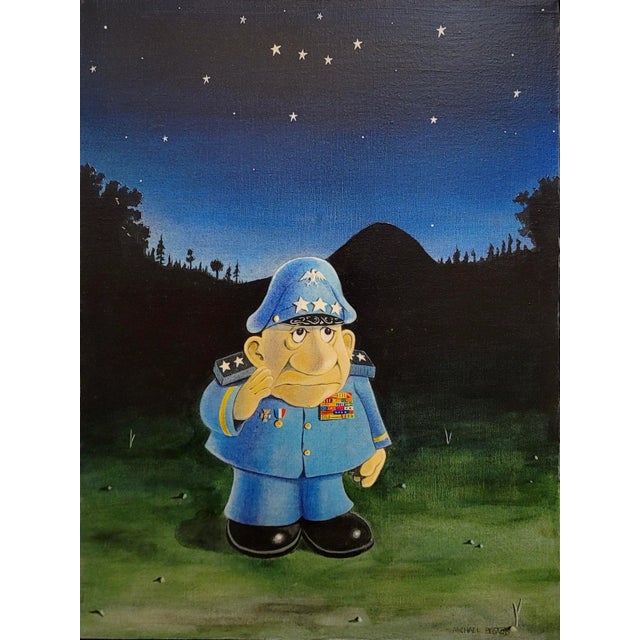 Michael Bedard -Melancholic 3-Star General under the Stars-Oil painting American Expressionist - Oil Painting on canvas -...