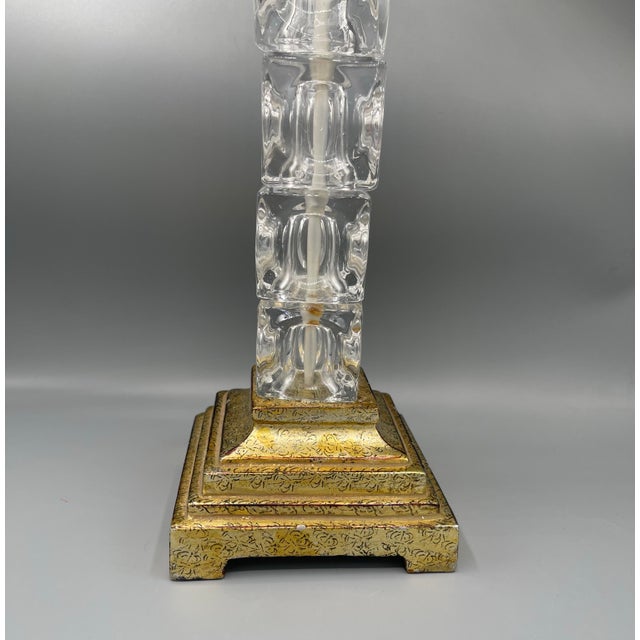 Vintage Hollywood Regency Gold and Clear Acrylic Pillar Candle Holder For Sale - Image 4 of 6