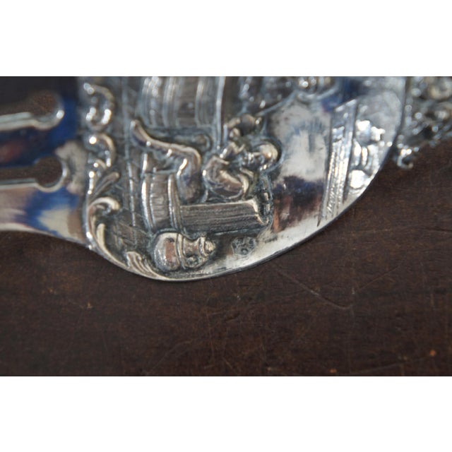 Antique German Silver Repousse Tavern Scene Castle Figural Serving Fork For Sale - Image 11 of 12