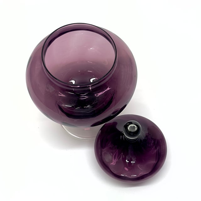 Mid 20th Century Jubilant Jewel-Toned Lidded Glass Container Curation - Group of 3 For Sale - Image 5 of 11