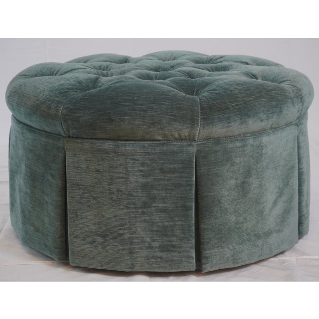 Celadon Jonas Ny Upholstery Tufted Ottoman With Pleated Skirt For Sale - Image 8 of 11