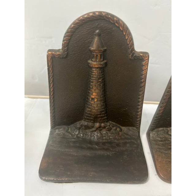 1980s Pair of 1980s Cast Iron Lighthouse Bookends For Sale - Image 5 of 7