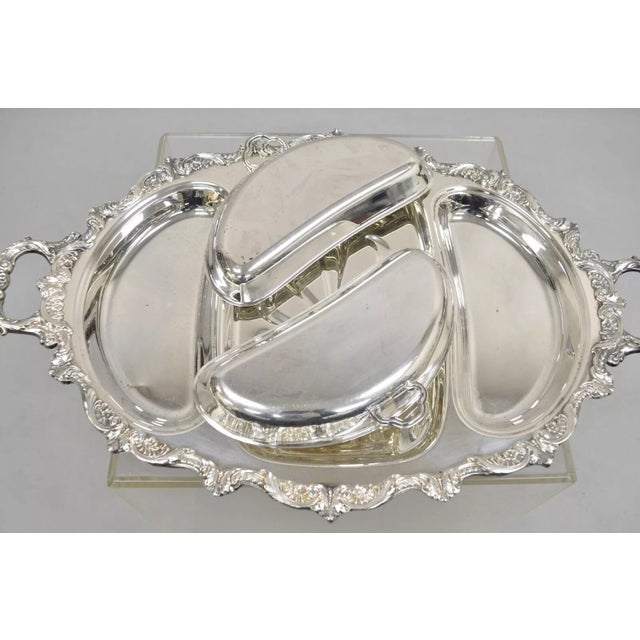 EPCA Old English Silver Plate by Poole 5036 Cutlery Serving Platter Tray. Item features (2) removable covers, ornate twin...