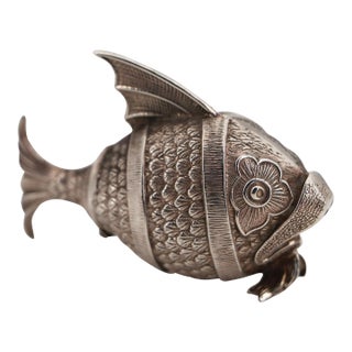 1900s Antique Silver Fish Salt Shaker For Sale