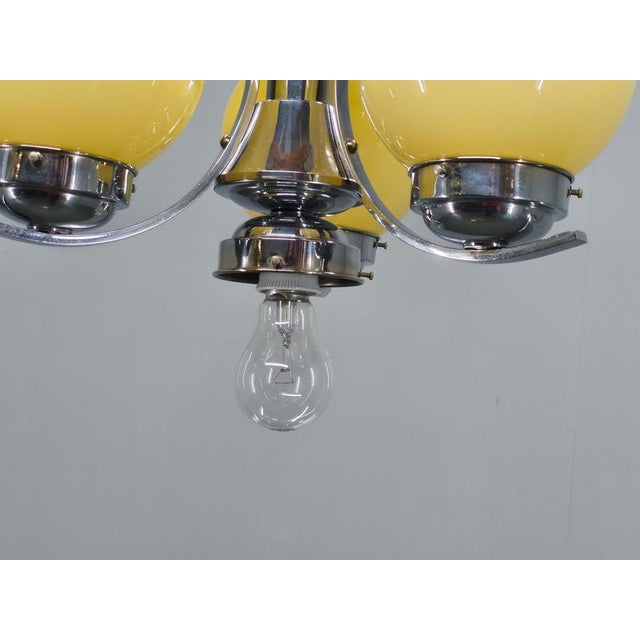 Art Deco Chrome and Opaline Glass Chandelier, Czechoslovakia, 1930s For Sale - Image 13 of 14