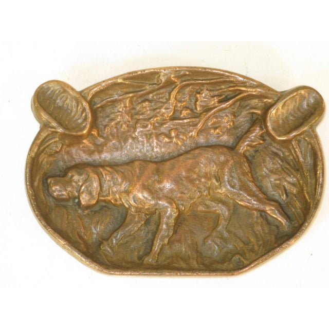 Metal ANTIQUE ASHTRAY ART PLAQUE SOLID BRONZE, HUNTING DOG TOBACCO FISHING SPORT HUN For Sale - Image 7 of 7