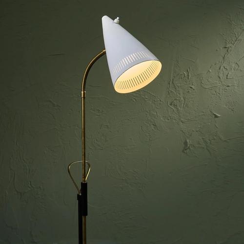 Adjustable '7070' Floor Lamp by Falkenbergs Belysning with Brass Details and Perforated Shade, Sweden For Sale - Image 6 of 12