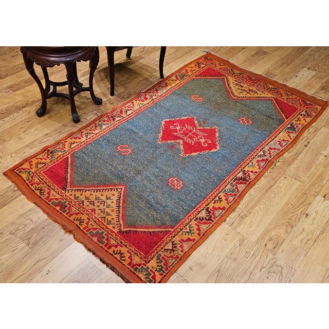 Vintage Moroccan Rug, Hand-Knotted Wool, Geometric Pattern, Green & Yellow, 4’ X 6’ For Sale - Image 9 of 18