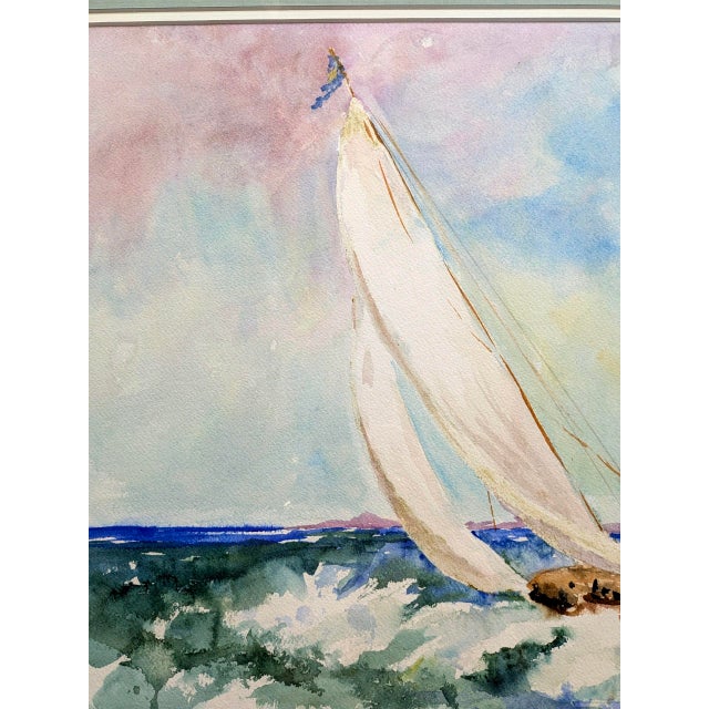 1980s Angelina Wood Original Sailboat Watercolor Painting in Custom Frame For Sale In Los Angeles - Image 6 of 9