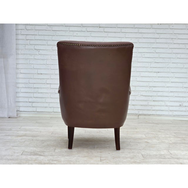 Danish Armchair in Brown Furniture Leather, 1970s For Sale - Image 12 of 18