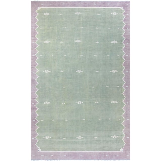 Doris Leslie Blau Mid-Century Indian Dhurrie Sage Flatweave Cotton Rug For Sale
