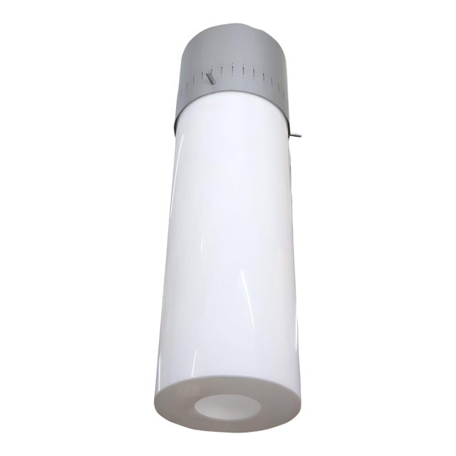 1958 Mid-Century Modern Cylinder Acrylic & Steel Pendant, 2 Available For Sale
