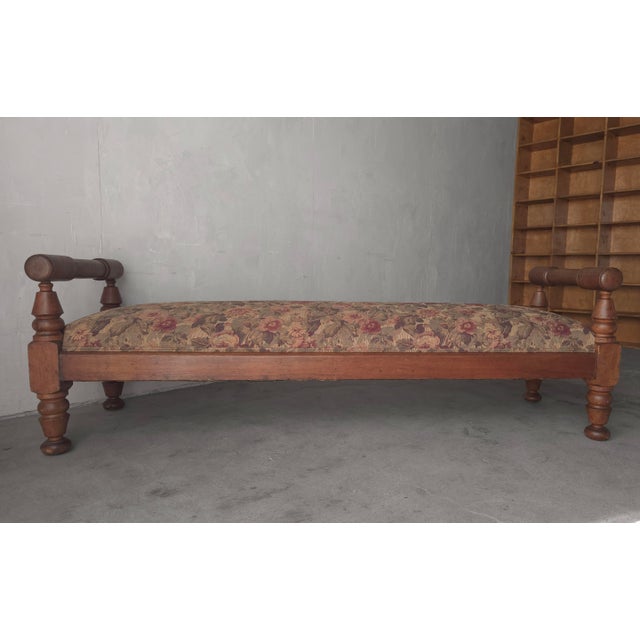 Chhunky Antique French European Bench in Floral Tapestry For Sale - Image 4 of 10