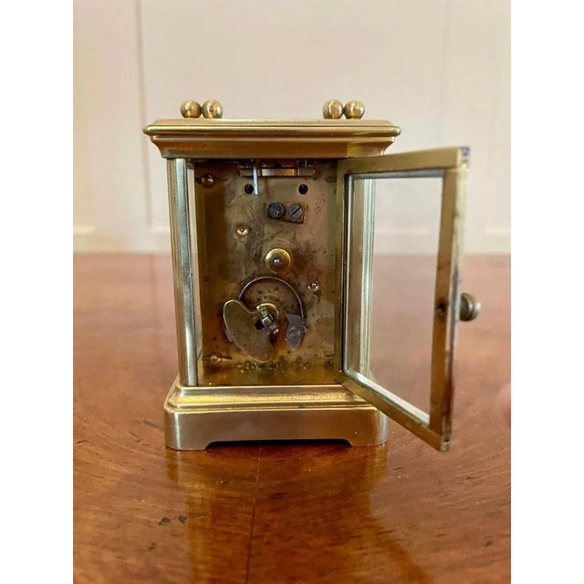 19th Century Miniature Brass 8-Day Carriage Clock with Travelling Case, Set of 2 For Sale - Image 6 of 10