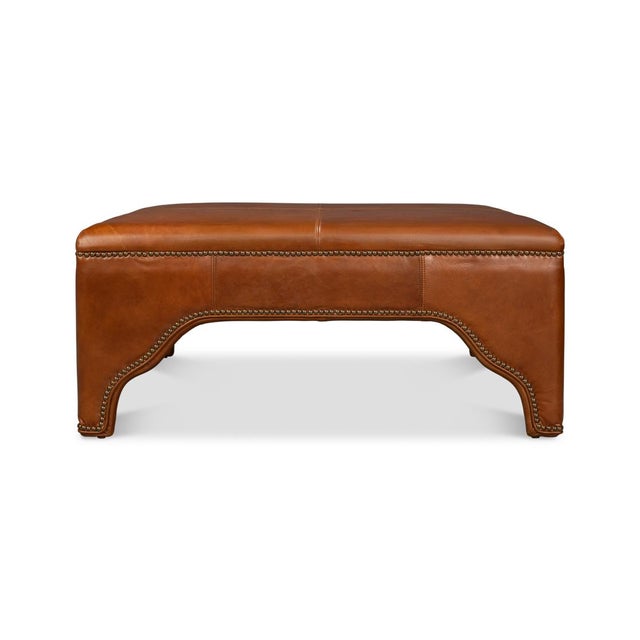 Square Brown Leather Cocktail Ottoman For Sale - Image 4 of 12