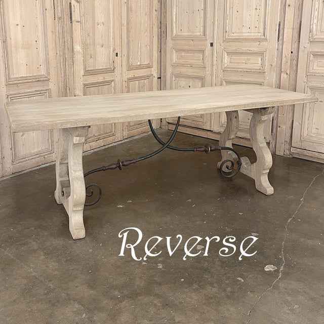 Vintage Spanish Dining Table With Wrought Iron in Solid Stripped Oak For Sale - Image 11 of 18