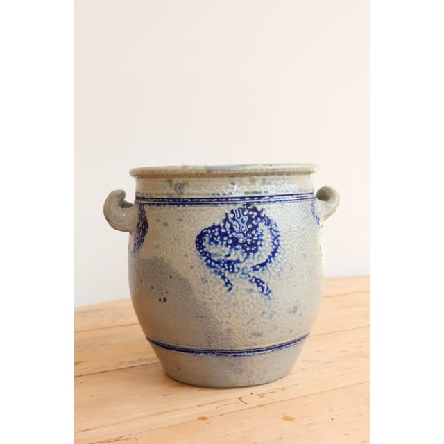 Rustic Antique Alsatian Ceramic Jar with Blue Decoration, 1930s For Sale - Image 3 of 9