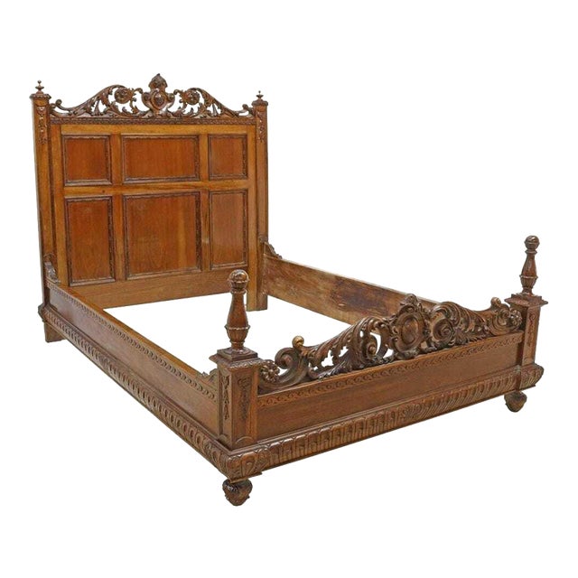 1800s Antique Italian Renaissance Revival Carved Walnut, Foliate Scroll