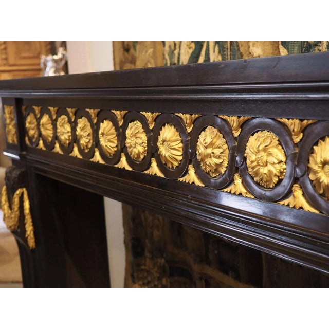 Wood French Louis XVI Style Ebonized Wooden Mantel With Gilt Bronze Mounts, 20th C. For Sale - Image 7 of 12