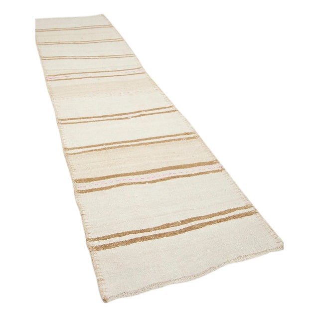 Mid-Century Modern Vintage White & Brown Kilim Rug For Sale - Image 3 of 6