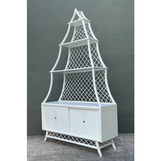 White Vintage White Rattan Pagoda Etagere For Sale - Image 8 of 12