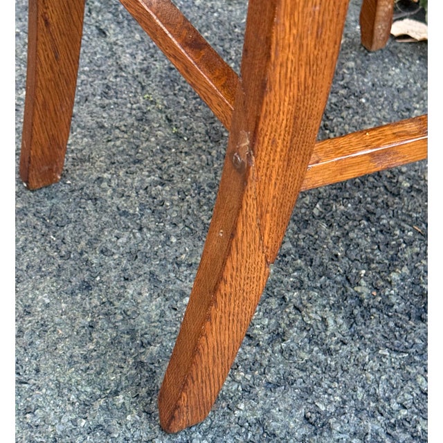 Antique Quarter-Sawn Oak Dining Chairs With Embossed Leather Seats - Set of 4 For Sale - Image 11 of 12
