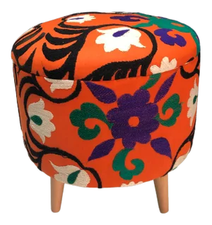 1960s Modern Turkish Handwoven Suzani Ottoman