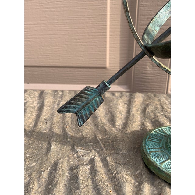 Vintage English Country Brass Verdigris Garden Armillary Sundial For Sale In South Bend - Image 6 of 11