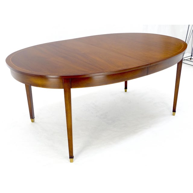 Baker Furniture Company Very Fine Oval Walnut Banded 68” Long Dining Table w/ 2 Leaves MINT For Sale - Image 4 of 18