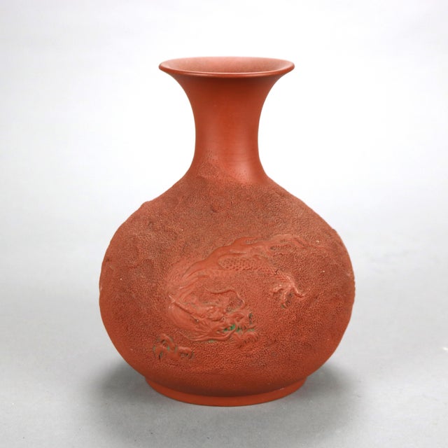 Japanese Embossed Terra Cotta Vase with Dragon C1930 For Sale - Image 6 of 6