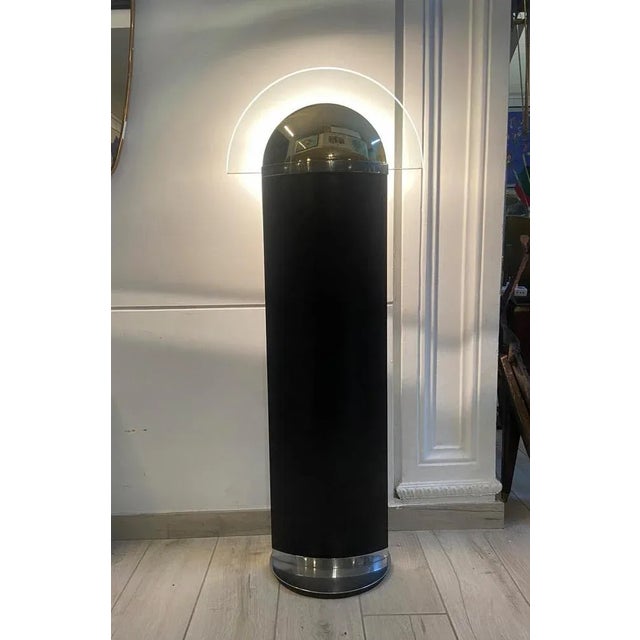 Leather, Brass and Glass Halogen Floor Lamp, Italy, 1980s For Sale - Image 4 of 9