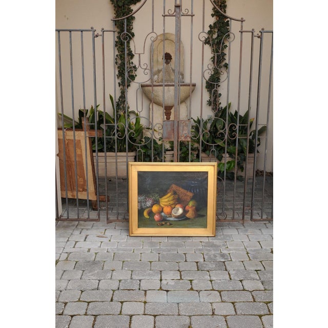English Signed Elinor Jones 1908 Oil on Canvas Still-Life Painting in Gilt Frame For Sale - Image 4 of 10