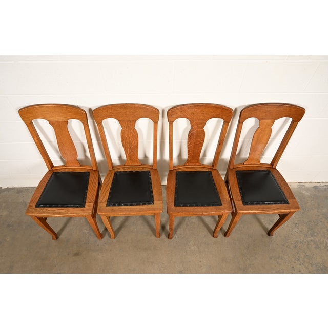 Early 20th Century Heywood Wakefield Antique Mission Oak Arts & Crafts Dining Chairs, Set of Four For Sale - Image 5 of 14