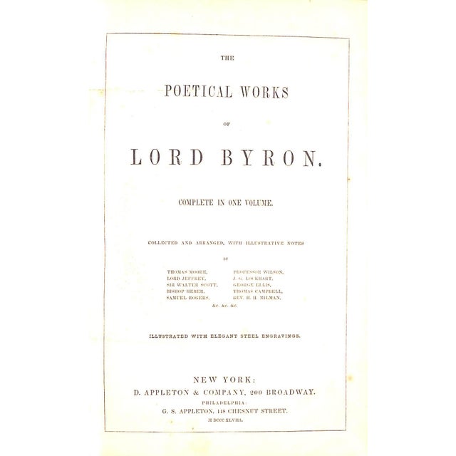 Lord Byron [829] pp. D. Appleton & Company 1848 10" x 6 5/8" Illustrated w/ elegant steel engravings *foxing condition...