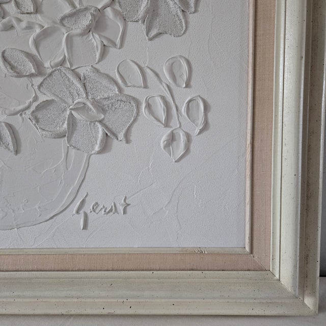 1980s Vintage Carole Gerst Textured Floral Art Impasto Oil Painting Framed in Light Wood Signed For Sale - Image 5 of 16