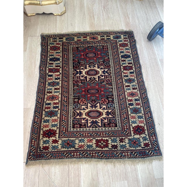 Textile Antique Caucasian Lezgi Star Rug 4.1' X 6.1' (125cm X 186cm) 1880s For Sale - Image 7 of 7