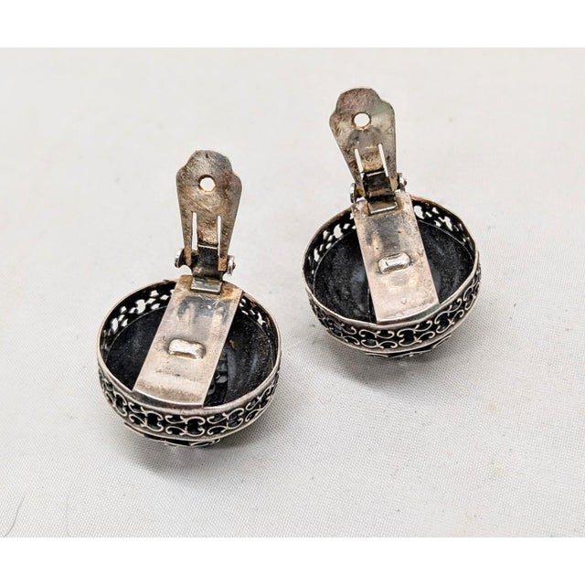 Metal Vintage 1950s Signed Napier Round Domed Silvertone Filigree Clip Earrings-2 Pieces For Sale - Image 7 of 7