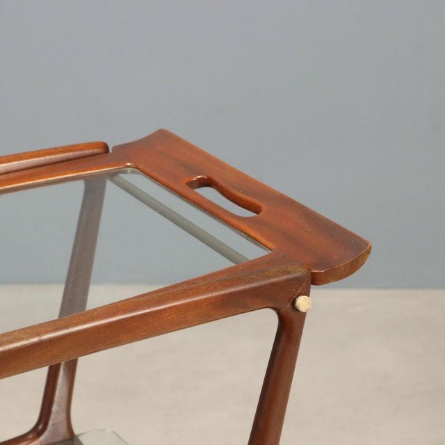 Beech and Glass Serving Cart, 1960s For Sale - Image 3 of 9