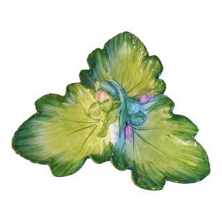 Vintage San Marco Italian 3 Compartment Leaf Design Ceramic Snack Server Tray For Sale