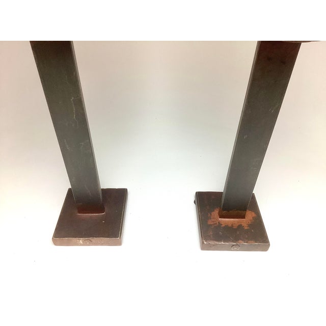Fabulous Pair of Jan Barboglio 29” Tall Iron and Amber Glass Hurricanes. These stand 29 inches tall 9 1/2 inches in...